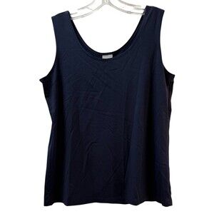 Chicos Tank Top Size Large (2) Microfiber Nylon Stretch Navy Blue Layering NWOT